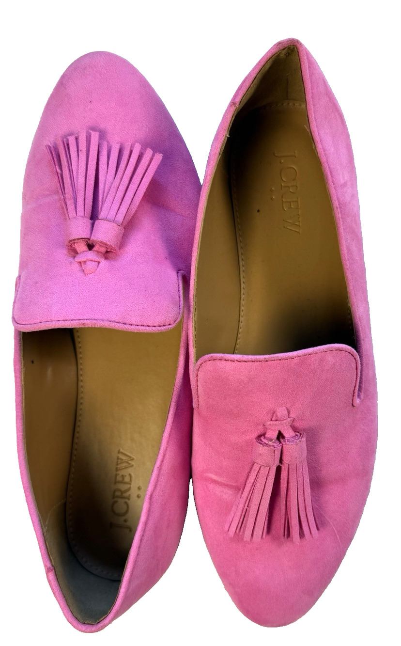 J.Crew Factory faux Suede Tassel Smoking Loafers Hot Pink 7.5 Dopamine Dressing